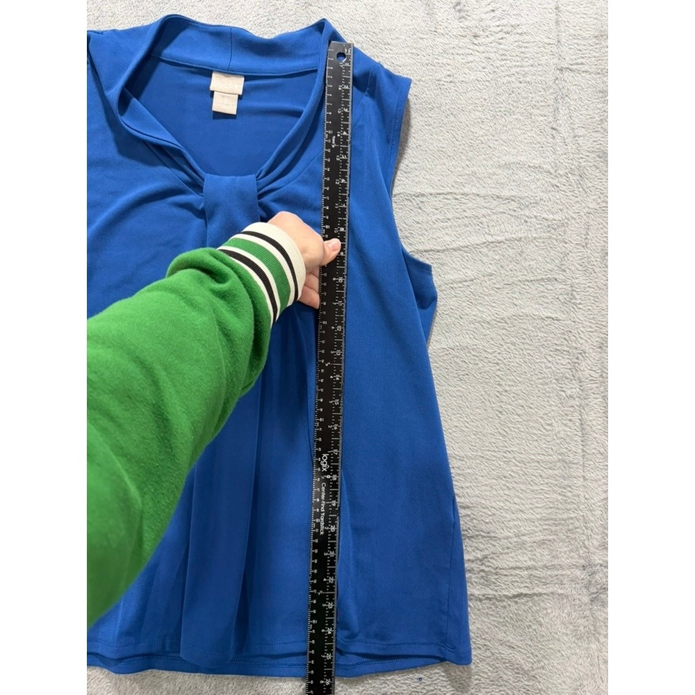 Chicos Sleeveless XL Blouse Womens Size 3 Blue Tie Neck Stretch Minimalist - Picture 6 of 10